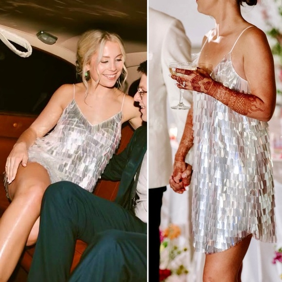 BHLDN Taylor V-neck Iridescent Sequined Mini Dress 6 M Bridal, Wedding, Swiftie - Picture 10 of 12